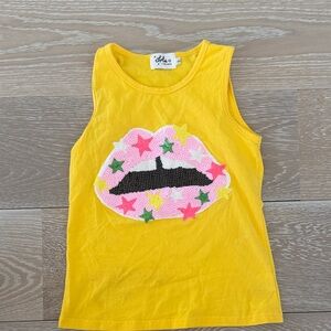 Lola + The Boys Yellow Tank Top with Starry Lips